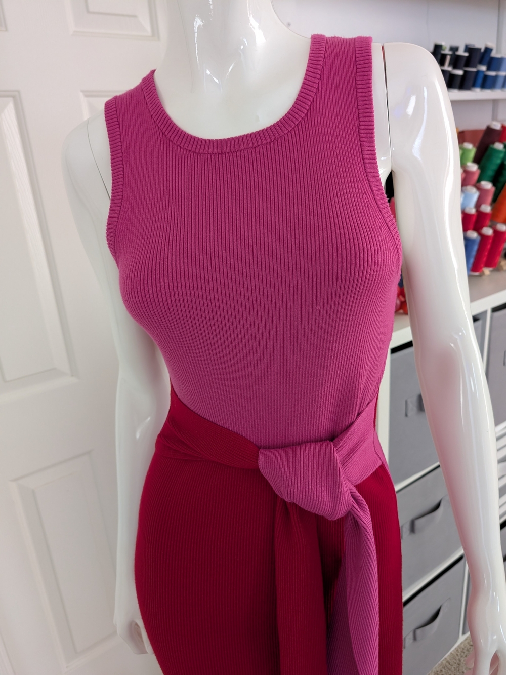 TOCCIN Two-Tone Midi Dress with Self Tie Waist - Picture 5 of 7